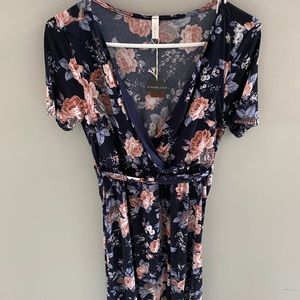 Navy Blue Floral Maternity Tie Dress